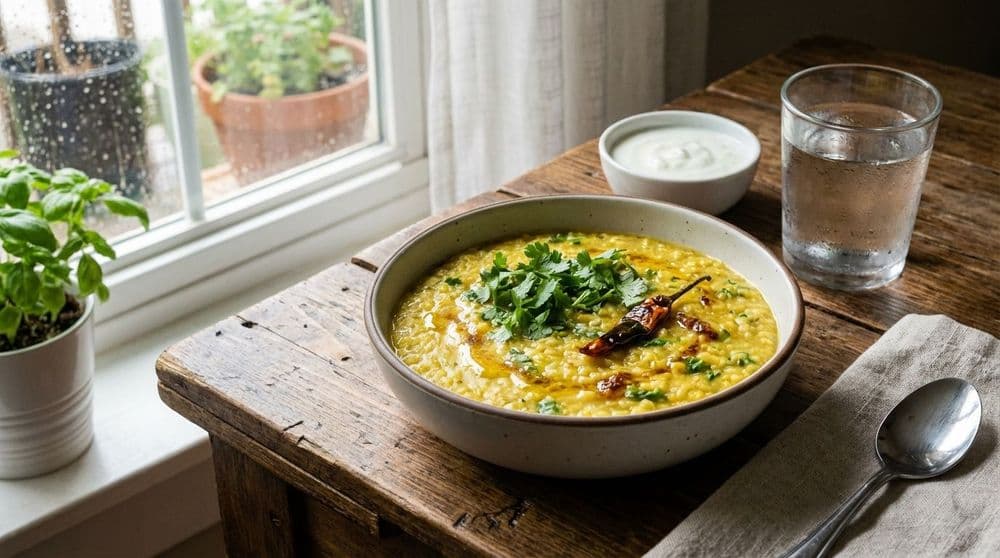 A healthy post-surgery Indian meal featuring a bowl of khichdi and yogurt, representing the right diet for fast recovery. A healthy post-surgery Indian meal featuring a bowl of khichdi and yogurt, representing the right diet for fast recovery.